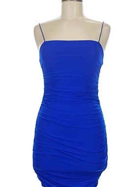 Hello Molly Cobalt Blue Ruched Spaghetti Strap Mini Dress